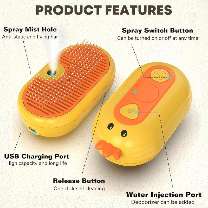 Petterm Upgraded 3 in 1 PET Steam Brush, Spray Hair Removal Comb with Release Button, Anti-Static Fine Spray, Effective for Dogs and Cats
